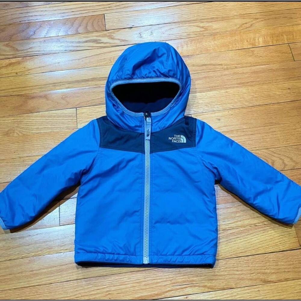 The North Face Boys Reversible Jacket Toddler Size 12-18 M Blue Hooded Full Zip